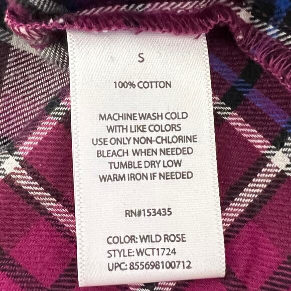 Beachlunchlounge Womens Flannel Shirt Small Pink Plaid Long Sleeve Cotton - Picture 5 of 7